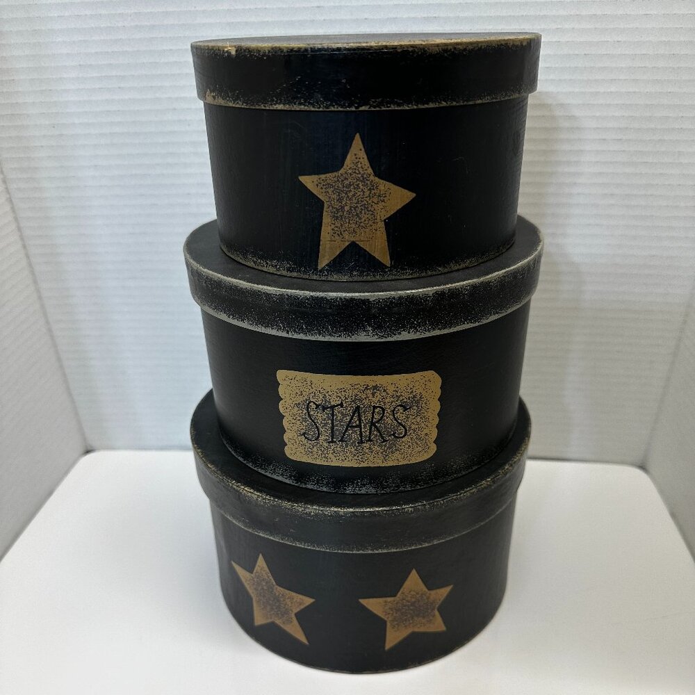 Primitive Black and Gold Stacked Star Decorative Boxes